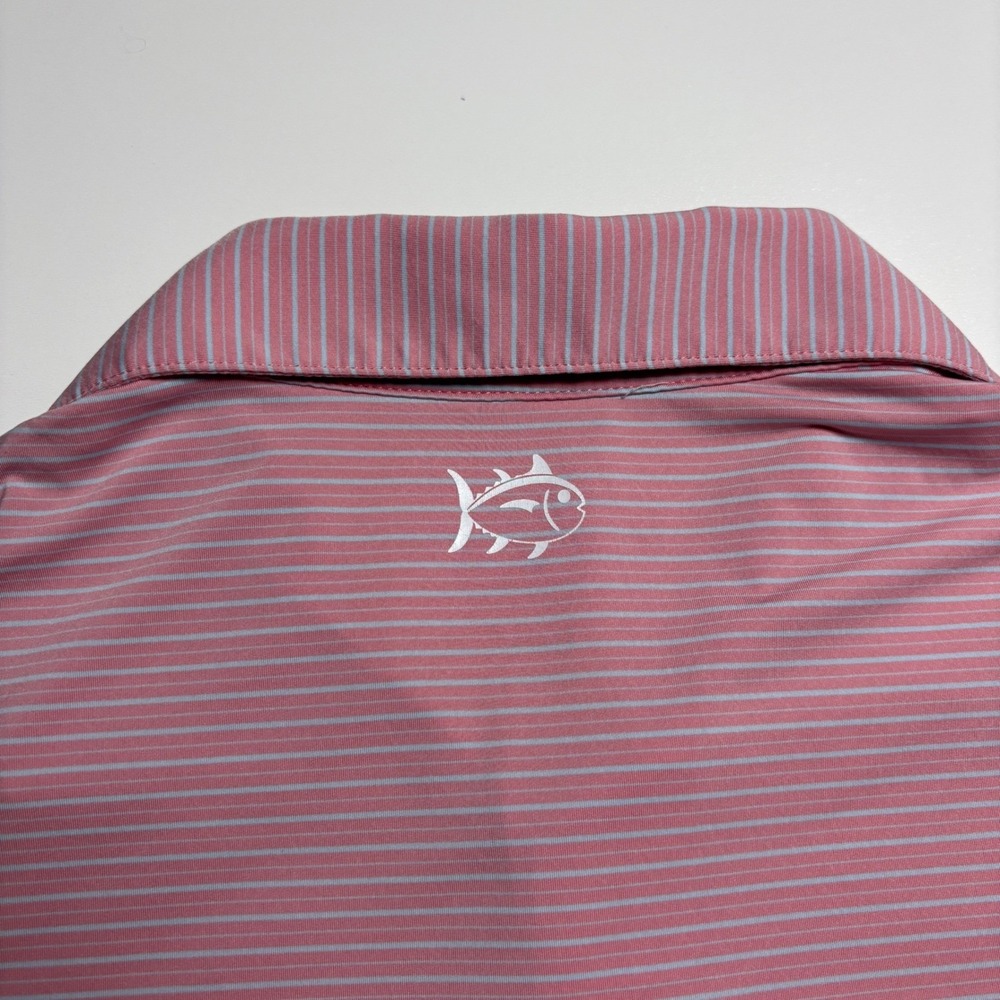 Southern Tide Performance Polo Men's Medium Shirt Pink Blue Striped Golf Polo - Picture 4 of 8